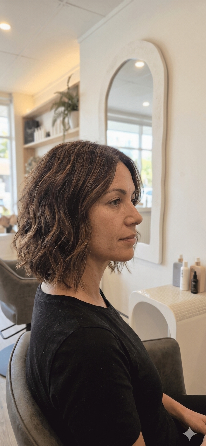 Dark brown textured bob — Italian-precision cut